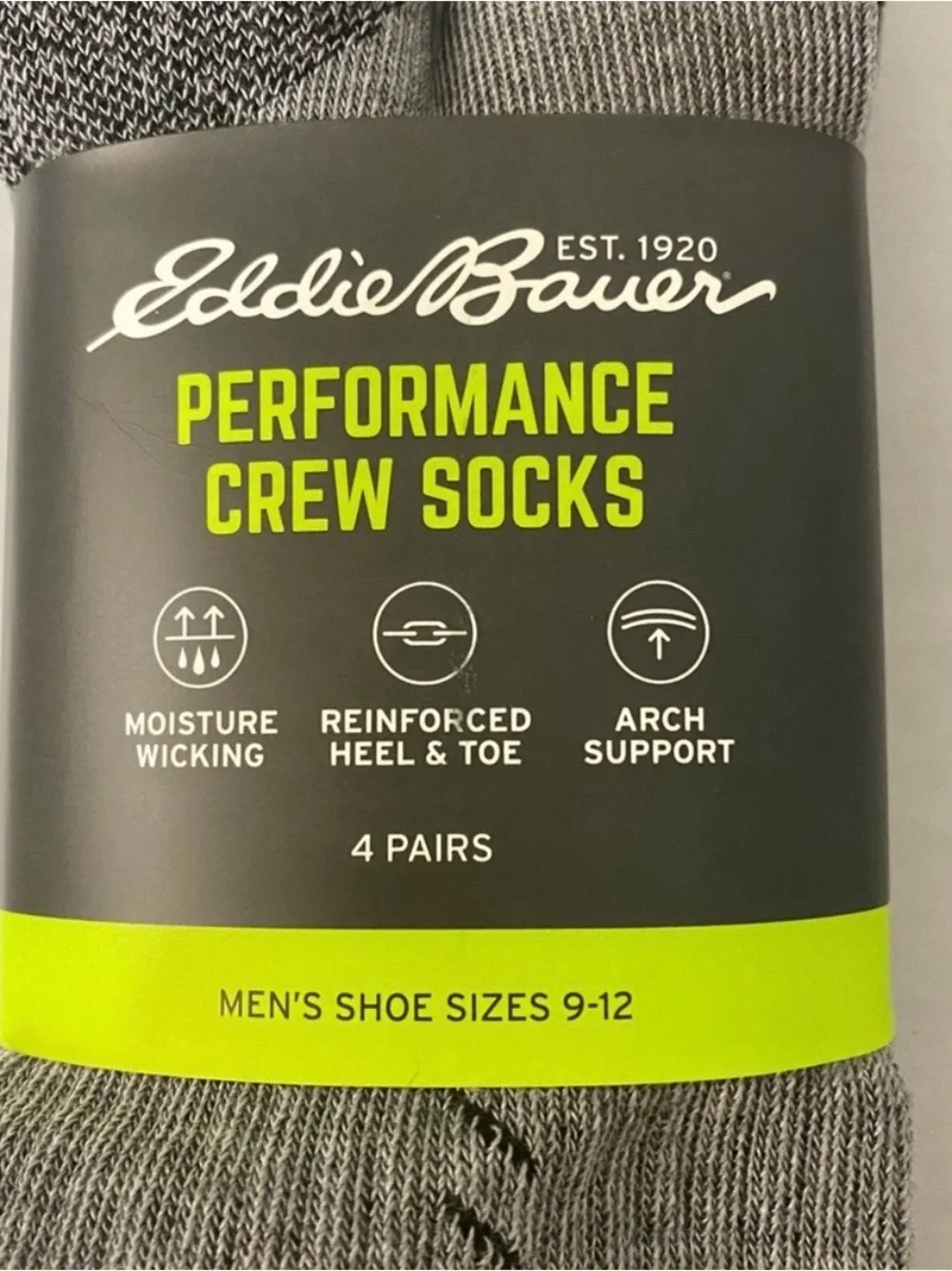 Eddie Bauer Men’s Performance Arch Support Socks 4-Pack Size 9-12